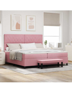 Letto a molle con materasso Rosa 200 x 200 cm Velluto
