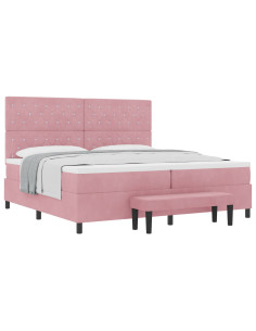 Letto a molle con materasso Rosa 200 x 200 cm Velluto 2
