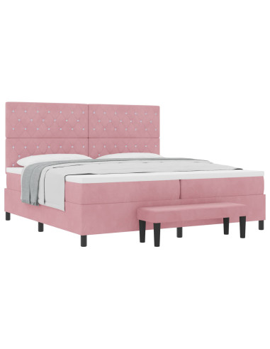 Letto a molle con materasso Rosa 200 x 200 cm Velluto