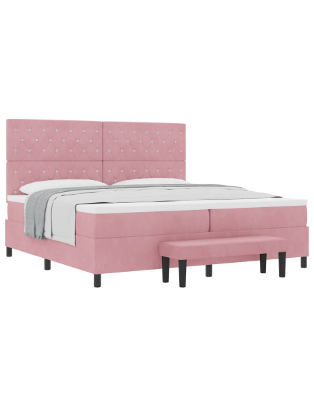 Letto a molle con materasso Rosa 200 x 200 cm Velluto