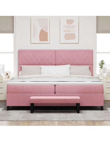 Letto a molle con materasso Rosa 200 x 200 cm Velluto