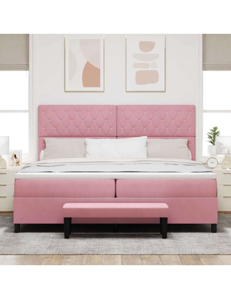 Letto a molle con materasso Rosa 200 x 200 cm Velluto