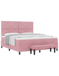 Letto a molle con testiera Rosa 200 x 180 cm Velluto 2