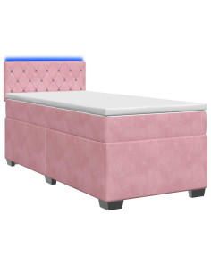 Letto con Box Spring, Materasso e LED Rosa 100 x 200 cm Velluto 2