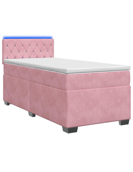 Letto con Box Spring, Materasso e LED Rosa 100 x 200 cm Velluto