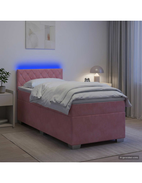 Letto con Box Spring, Materasso e LED Rosa 100 x 200 cm Velluto
