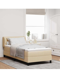 Letto a molle con testiera Crema 90 x 200 cm Tessuto