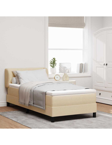 Letto a molle con testiera Crema 90 x 200 cm Tessuto