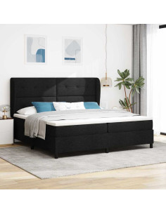 Letto a molle con testiera Nero 200 x 200 cm Tessuto