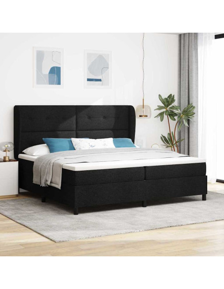 Letto a molle con testiera Nero 200 x 200 cm Tessuto