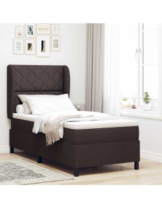 Letto a molle con testiera Marrone scuro 90 x 190 cm Tessuto