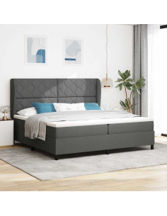 Letto a molle con testiera Grigio scuro 200 x 200 cm Tessuto