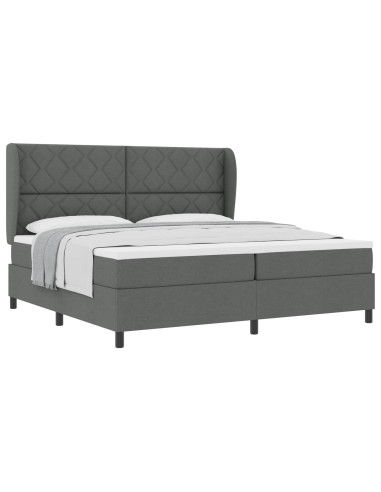 Letto a molle con testiera Grigio scuro 200 x 200 cm Tessuto