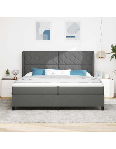 Letto a molle con testiera Grigio scuro 200 x 200 cm Tessuto