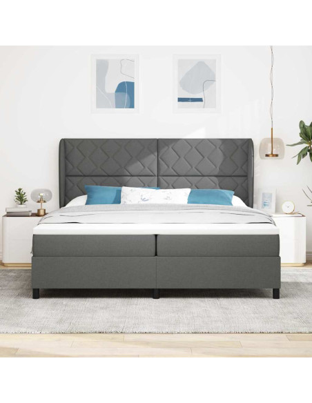 Letto a molle con testiera Grigio scuro 200 x 200 cm Tessuto