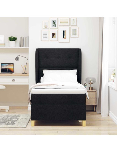 Letto a molle con testiera Nero 200 x 100 cm Tessuto