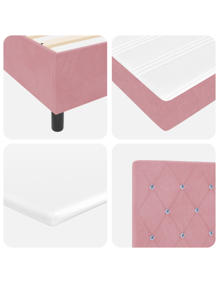 Letto a molle con materasso Rosa 200 x 180 cm Velluto