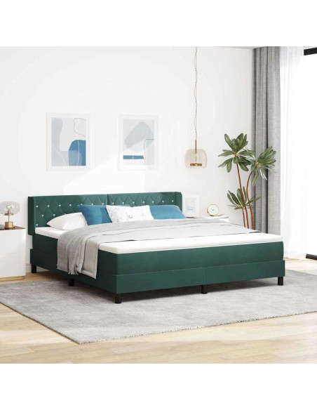 Letto a molle con testiera Verde Scuro 200 x 180 cm Velluto