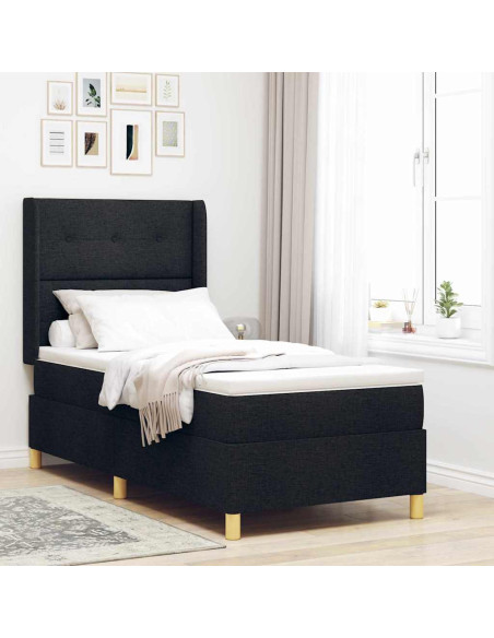 Letto a molle con testiera Nero 100 x 200 cm Tessuto