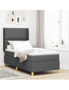 Letto a molle con testiera Grigio scuro 90 x 200 cm Tessuto