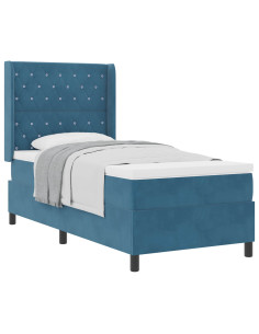 Letto a molle con materasso Blu 90 x 190 cm Velluto