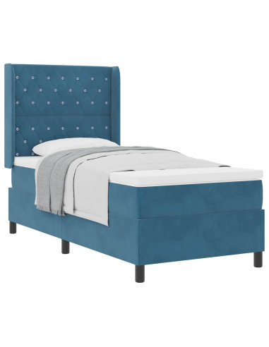 Letto a molle con materasso Blu 90 x 190 cm Velluto
