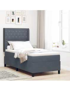 Letto a molle con materasso Grigio scuro 100 x 200 cm Velluto