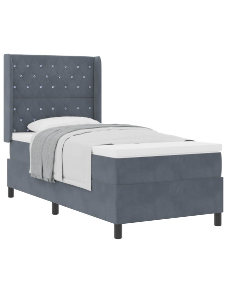 Letto a molle con materasso Grigio scuro 100 x 200 cm Velluto
