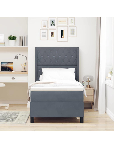 Letto a molle con materasso Grigio scuro 100 x 200 cm Velluto