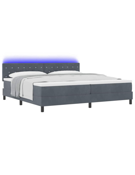 Letto a Sorgente LED con led Grigio scuro 200 x 200 cm Velluto