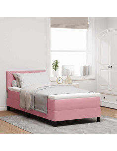 Letto a Sorgente LED con strisce LED Rosa 90 x 200 cm Velluto