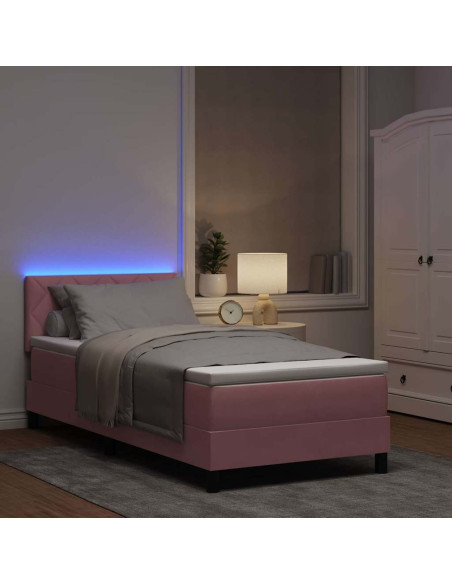 Letto a Sorgente LED con strisce LED Rosa 90 x 200 cm Velluto