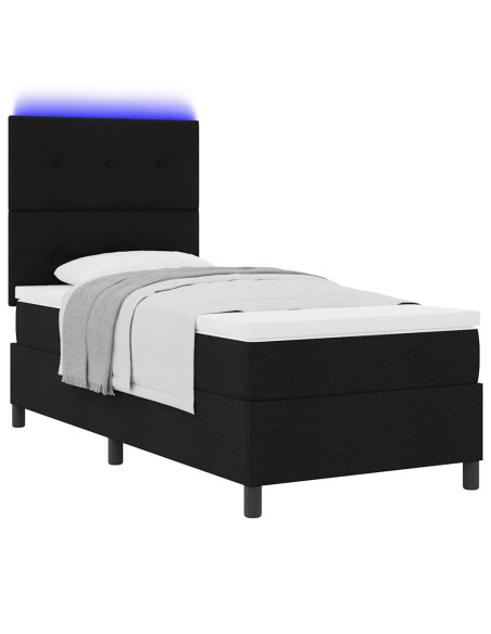 Letto a molle con strisce LED Nero 100 x 200 cm Tessuto