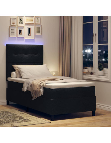 Letto a molle con strisce LED Nero 100 x 200 cm Tessuto