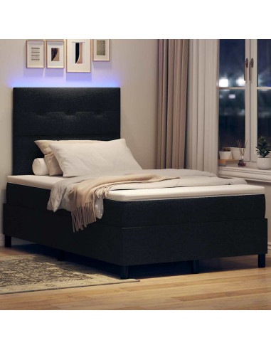 Letto a molle con strisce LED Nero 120 x 190 cm Tessuto