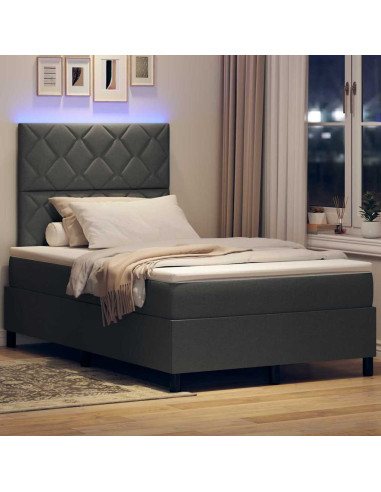 Letto a molle con strisce LED Grigio scuro 120 x 200 cm Tessuto