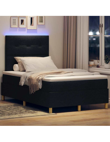 Letto a Sorgente LED con testiera Nero 120 x 190 cm Tessuto