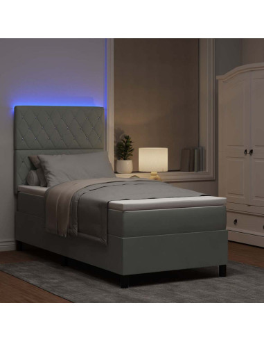 Letto a Sorgente LED Grigio chiaro 90 x 190 cm Tessuto