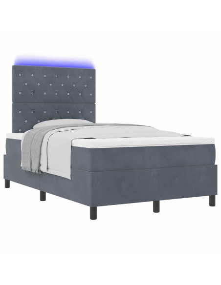 Letto a Sorgente LED Grigio scuro 120 x 200 cm Velluto