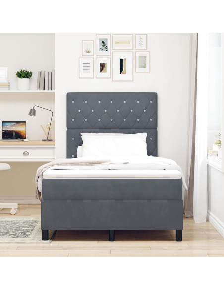 Letto a Sorgente LED Grigio scuro 120 x 200 cm Velluto