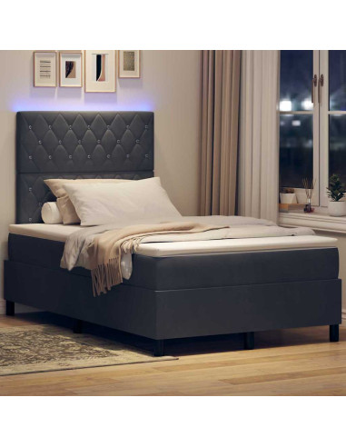 Letto a Sorgente LED Grigio scuro 120 x 200 cm Velluto