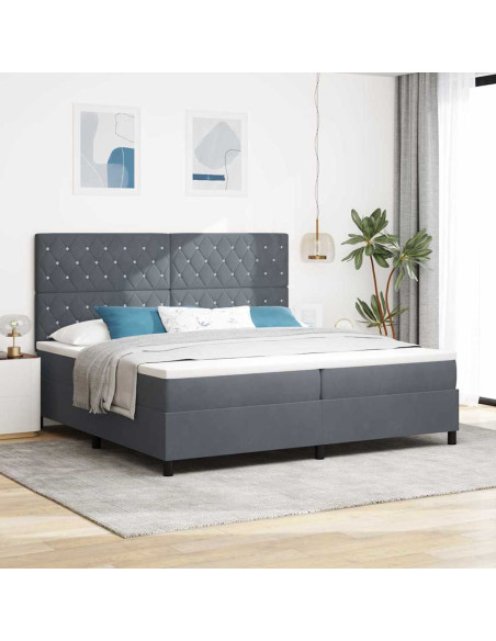 Letto a Sorgente LED Grigio scuro 200 x 200 cm Velluto