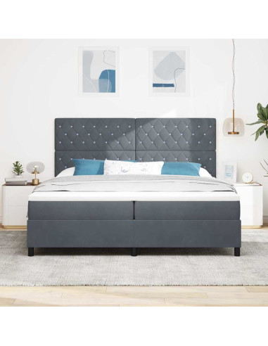 Letto a Sorgente LED Grigio scuro 200 x 200 cm Velluto