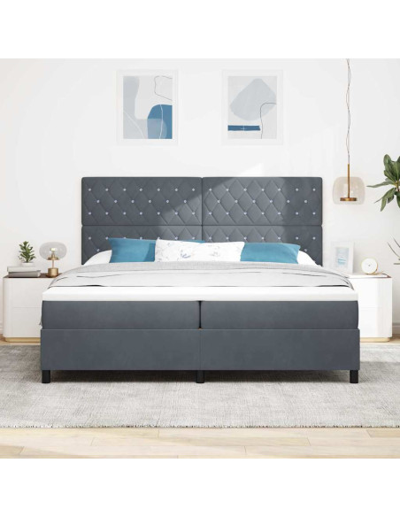 Letto a Sorgente LED Grigio scuro 200 x 200 cm Velluto