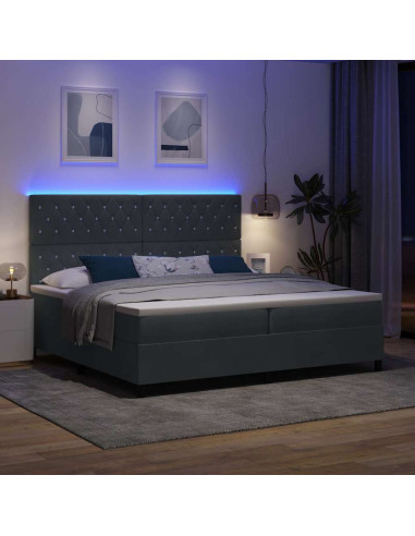 Letto a Sorgente LED Grigio scuro 200 x 200 cm Velluto