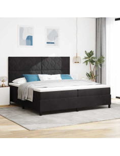 Letto a Sorgente LED con testiera Nero 200 x 200 cm Velluto