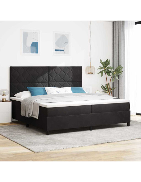 Letto a Sorgente LED con testiera Nero 200 x 200 cm Velluto
