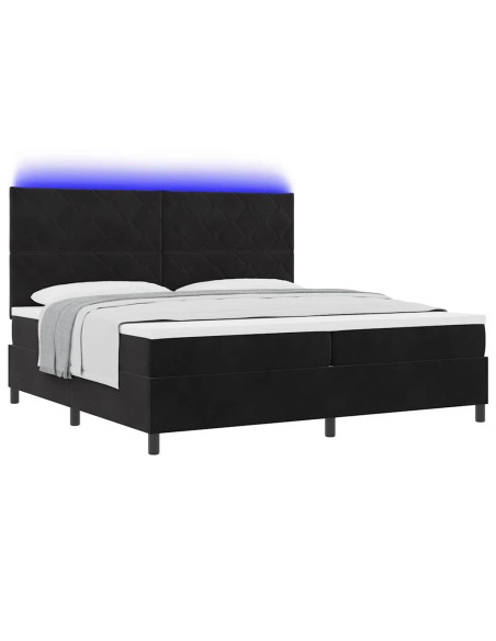 Letto a Sorgente LED con testiera Nero 200 x 200 cm Velluto