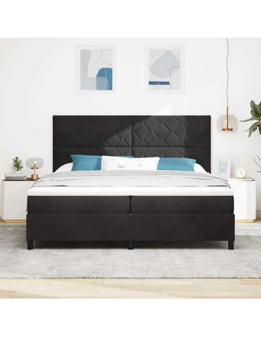 Letto a Sorgente LED con testiera Nero 200 x 200 cm Velluto