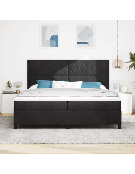 Letto a Sorgente LED con testiera Nero 200 x 200 cm Velluto